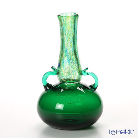 津軽びいどろ 大川薫工房 F-79645 花器（フラワーベース）中 奥入瀬新緑 26cm