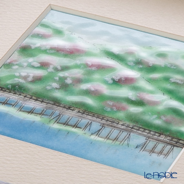 京七宝額（アートSHIPPO）京都 嵐山渡月橋 額16.5×16.5cm 黒 七宝焼