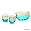 Tsugaru Vidro 'Turkey Blue' Gold foil FS-75549 Sake Cup, Sake Bowl (set of 3 for 2 people)