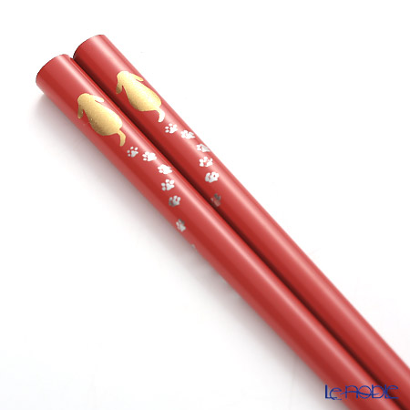 Wajima Lacquerware 'Walking Dog' Pink Chopsticks 19cm