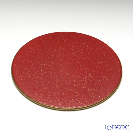 Laque Nouveau 'Gold Glitter' Red Flat Round Coaster 11cm